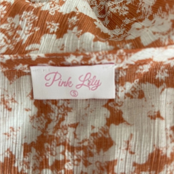 Pink Lily Floral Ruffle sheer Blouse - Orange and White Y2K made USA - Picture 6 of 7
